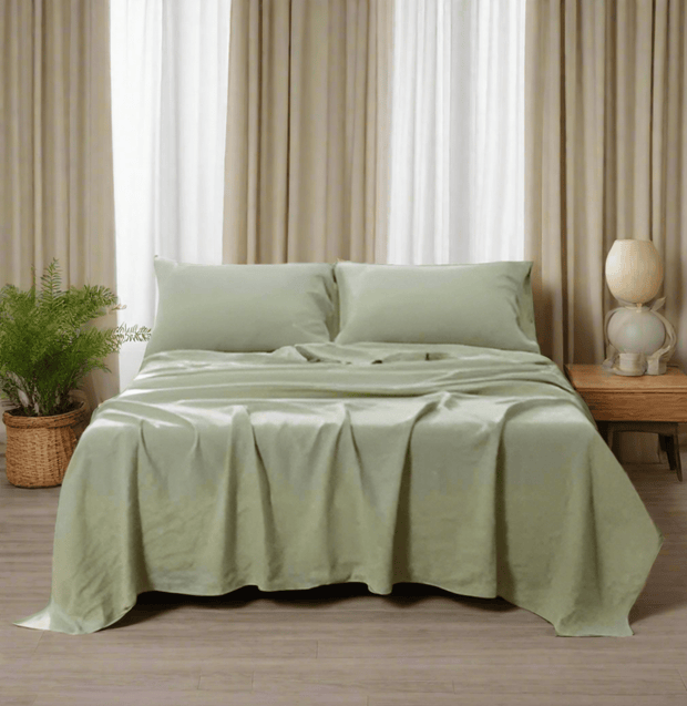 100% French Linen Sheet Set - King - Green - Home Décor & Things Are Us