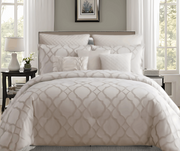 10 Piece King Size Fabric Comforter Set with Quatrefoil Prints, White  - Home Decor & Things Are Us