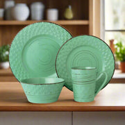 16 Piece Distressed Weave Dinnerware Set Green - Home Décor & Things Are Us