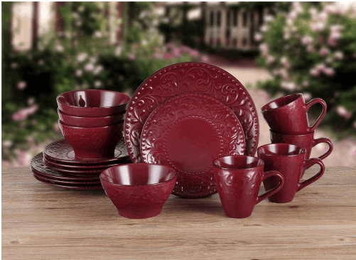 16 Piece Stoneware Scroll Dinnerware Set Merlot - Home Décor & Things Are Us