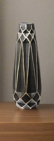 18" Ceramic Black And Gold Abstract Cylinder Table Vase - Home Décor & Things Are Us