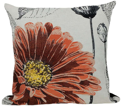 18 x 18 in. Coral Polyester & Cotton Blend Floral Zippered Pillow