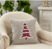 18 x 18 in. Plaid Christmas Tree Throw Pillow with Poly Filling, Grey - Home Decor & Things Are Us