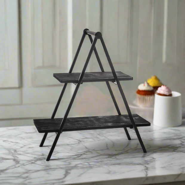 2 Tier Wood & Iron Appetizer Platter Stand - Home Décor & Things Are Us