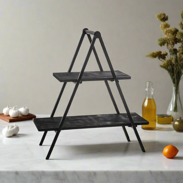 2 Tier Wood & Iron Appetizer Platter Stand - Home Décor & Things Are Us