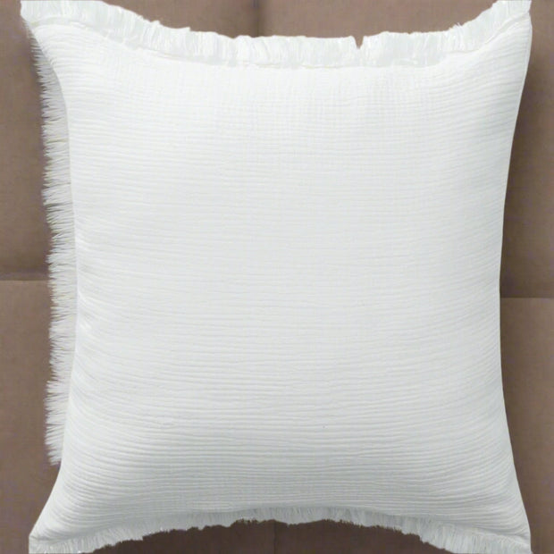 20" X 20" White Cotton Zippered Down Pillow With Fringe - Home Décor & Things Are Us