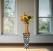 26 - inch Tall White Striped and Brown Metal Floor Vase - Home Décor & Things Are Us