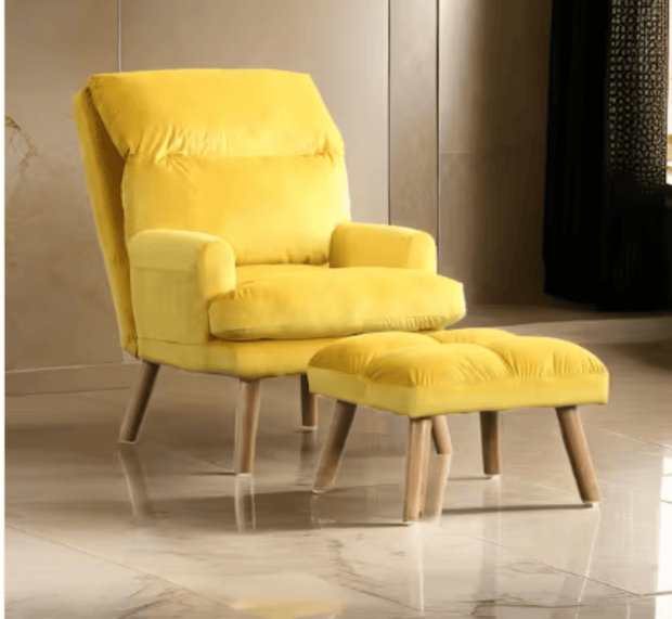 28 in. Splayed Legs Nina Accent Chair & Ottoman Set, Yellow - 2 Piece - Home Décor & Things Are Us