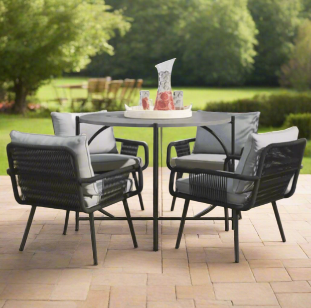 30 in. Andover All - Weather Outdoor Bistro Set with Four Rope Chairs & Table, Gray - Home Décor & Things Are Us