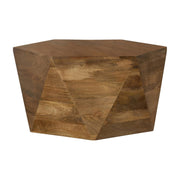 35 in. Wood Drum Coffee Table with Artisan Hexagonal, Natural Brown - Home Décor & Things Are Us