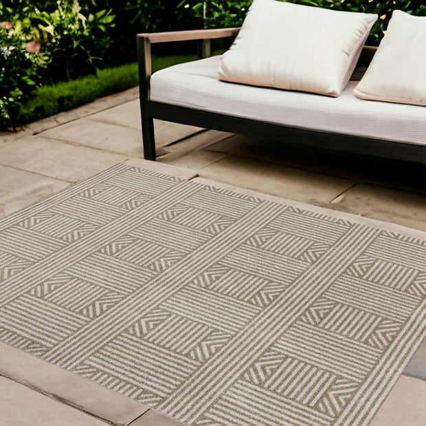 8'X11' Beige Machine Woven Uv Treated Abstract Lines Outdoor Area Rug - Home Decor & Things Are Us