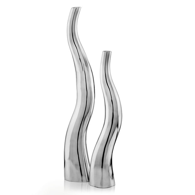 Set Of 2 Modern Tall Silver Squiggly Vases - Home Decor & Things Are Us
