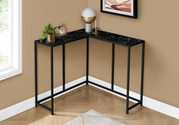 36 in. L - shaped Corner Metal Frame Console Table, Black Marble - look & Black - Home Décor & Things Are Us