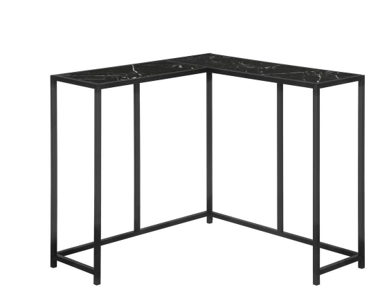 36 in. L - shaped Corner Metal Frame Console Table, Black Marble - look & Black - Home Décor & Things Are Us