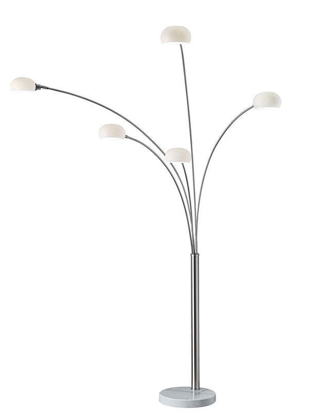86" Five Light Tree Floor Lamp With White Solid Color Bell Shade