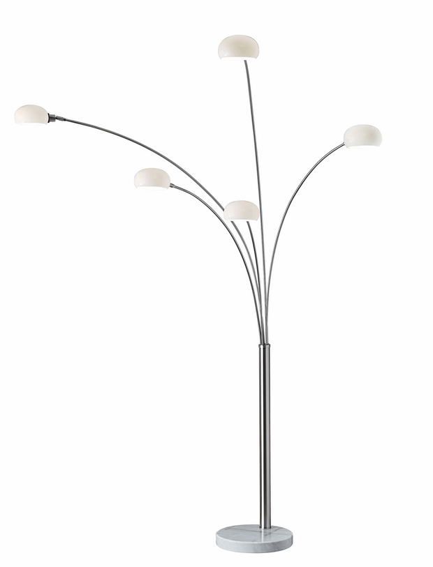 86" Five Light Tree Floor Lamp With White Solid Color Bell Shade