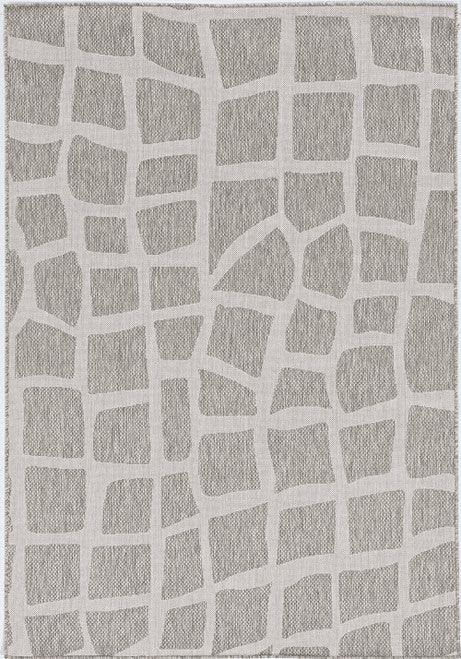 5'X7' Ivory Grey Machine Woven Uv Treated Abstract Outdoor Area Rug - Home Decor & Things Are Us