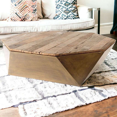 Natural Solid Wood Octagon Distressed Lift Top Coffee Table - Home Decor & Things Are Us