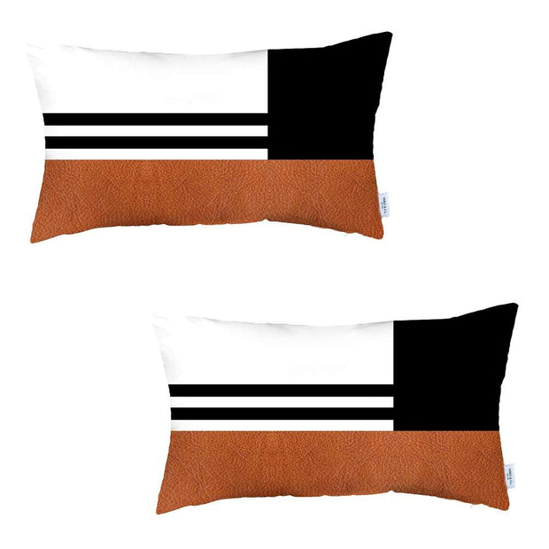 Set Of 2 Brown Geometric Lumbar Pillow Covers - Home Decor & Things Are Us