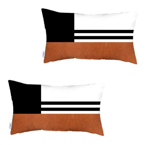 Set Of 2 Brown Geometric Lumbar Pillow Covers - Home Decor & Things Are Us