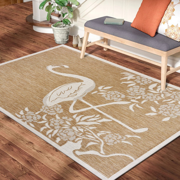 5' X 7' Beige Floral Outdoor Area Rug - Home Decor & Things Are Us