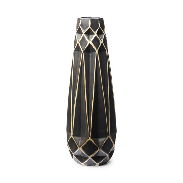 18" Ceramic Black And Gold Abstract Cylinder Table Vase = Home Decor & Things Are Us