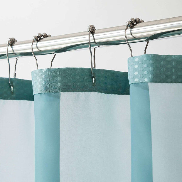 Teal Sheer And Grid Shower Curtain And Liner Set - Home Decor & Things Are Us