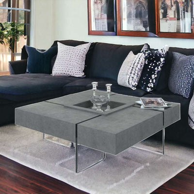 47" Gray And Clear Glass Square Coffee Table  = Home Decor & Things Are Us