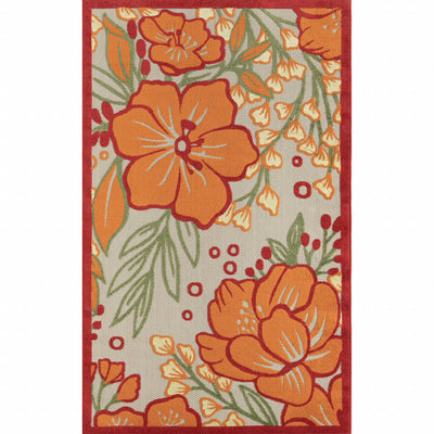 8' X 10' Orange And Ivory Floral Stain Resistant Outdoor Area Rug - Home Decor & Things Are Us