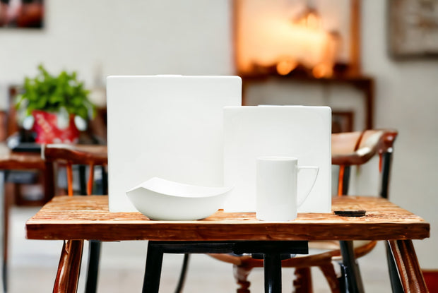 White Four Piece Square Bone China Dinnerware Set - Home Decor & Things Are Us