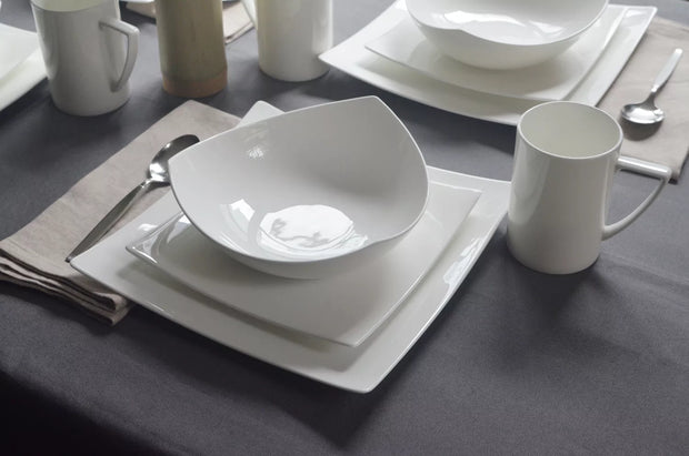 White Four Piece Square Bone China Dinnerware Set - Home Decor & Things Are Us