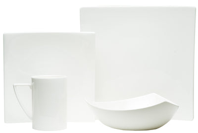 White Four Piece Square Bone China Dinnerware Set - Home Decor & Things Are Us