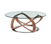 Walnut And Clear Glass Abstract Round Coffee Table - Home Decor & Things Are Us