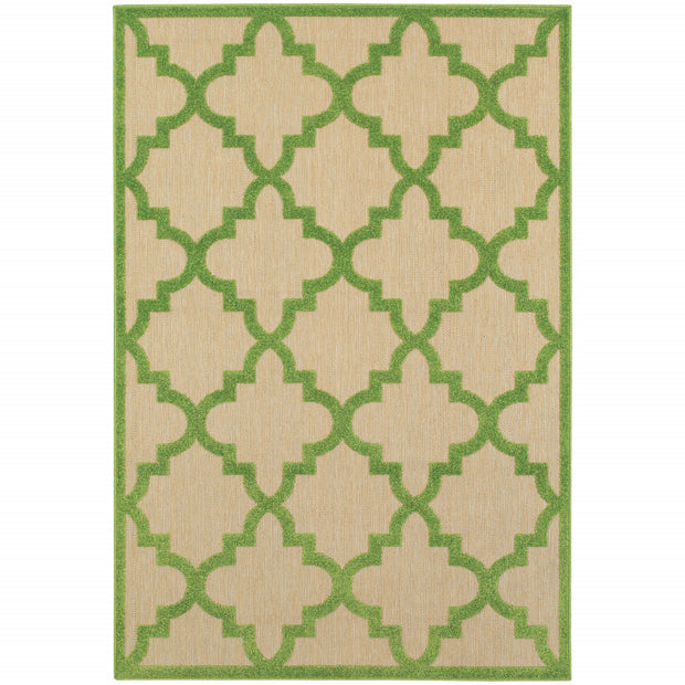 10' X 13' Green Geometric Stain Resistant Outdoor Area Rug