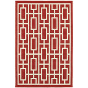 7' X 10' Red And Ivory Geometric Stain Resistant Outdoor Area Rug - Home Decor & Things Are Us