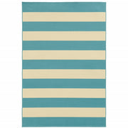 9' X 13' Blue And Ivory Geometric Stain Resistant Outdoor Area Rug - Home Decor & Things Are Us