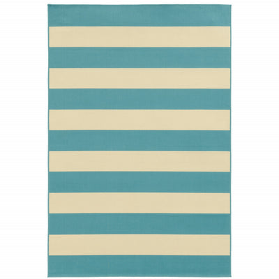 9' X 13' Blue And Ivory Geometric Stain Resistant Outdoor Area Rug - Home Decor & Things Are Us