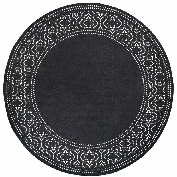 8' X 8' Black And Ivory Round Stain Resistant Outdoor Area Rug - Home Decor & Things Are Us