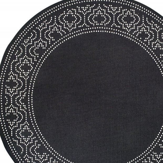 8' X 8' Black And Ivory Round Stain Resistant Outdoor Area Rug - Home Decor & Things Are Us