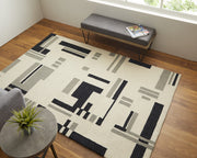 9' X 12' Ivory And Taupe Wool Abstract Tufted Handmade Area Rug - Home Decor & Things Are Us