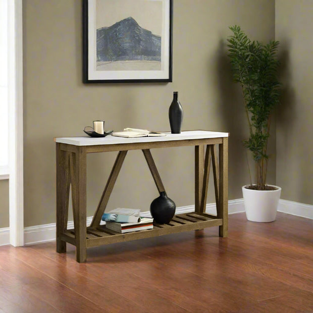 52 in. A - frame Rustic Entry Console Table - Marble & Walnut - Home Décor & Things Are Us