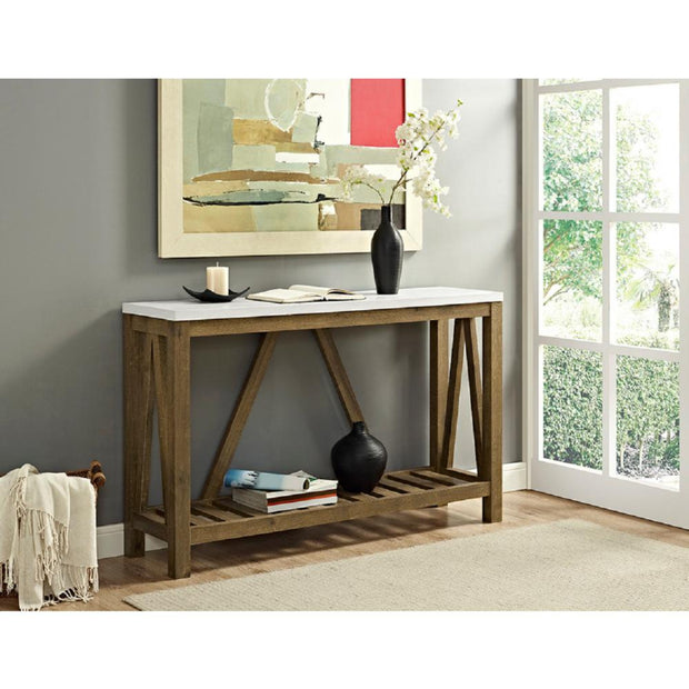 52 in. A - frame Rustic Entry Console Table - Marble & Walnut - Home Décor & Things Are Us