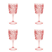 Set Of Four Pink Paisley Acrylic Stemmed All Purpose Wine Glass - Home Decor & Things Are Us