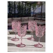 Set Of Four Pink Paisley Acrylic Stemmed All Purpose Wine Glass - Home Decor & Things Are Us