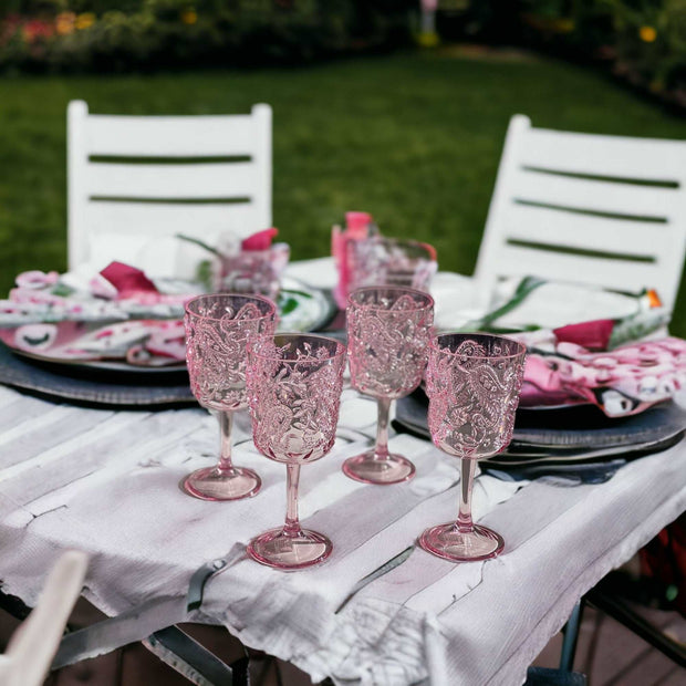 Set Of Four Pink Paisley Acrylic Stemmed All Purpose Wine Glass - Home Decor & Things Are Us