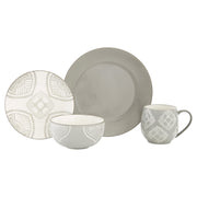 Gray And Ivory Sixteen Piece Round Geometric Dinnerware Set - Home Decor & Things Are Us