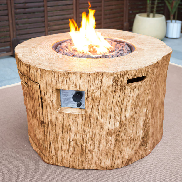 Brown Faux Wood Stump Propane Round Fire Pit With Cover - Home Decor & Things Are Us