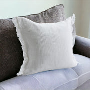 20" X 20" White Cotton Zippered Down Pillow With Fringe - Home Decor & Things Are Us