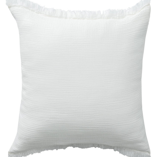 20" X 20" White Cotton Zippered Down Pillow With Fringe - Home Decor & Things Are Us