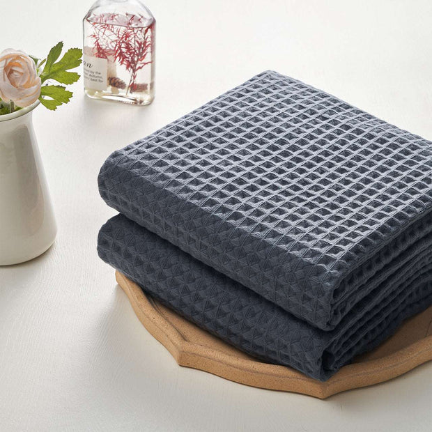 Waffle Bath Towels - Dark Grey Color - Set of 2